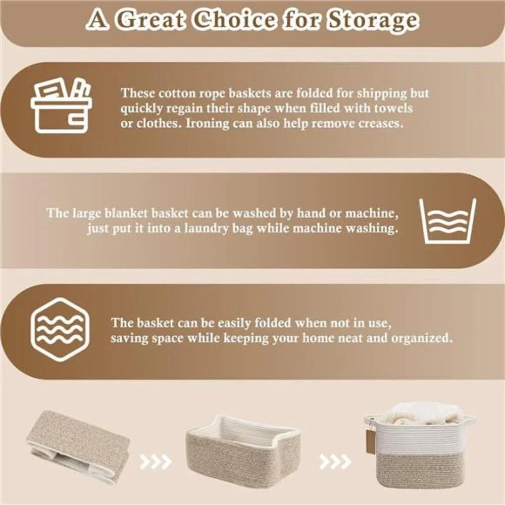 Cotton Rope Storage Basket Small Woven Bin with Handles for Toys Books Closet